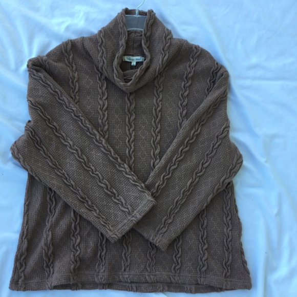 Indigo Soul Brown Mock Neck Long Sleeve Cable Knit Sweater, Large, and earrings - Picture 4 of 8